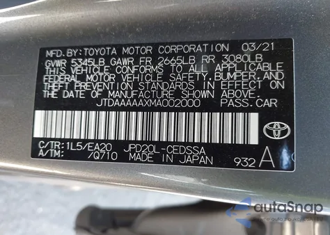 2021 Toyota Mirai Xle from USA, damaged, VIN JTDAAAAAXMA002000